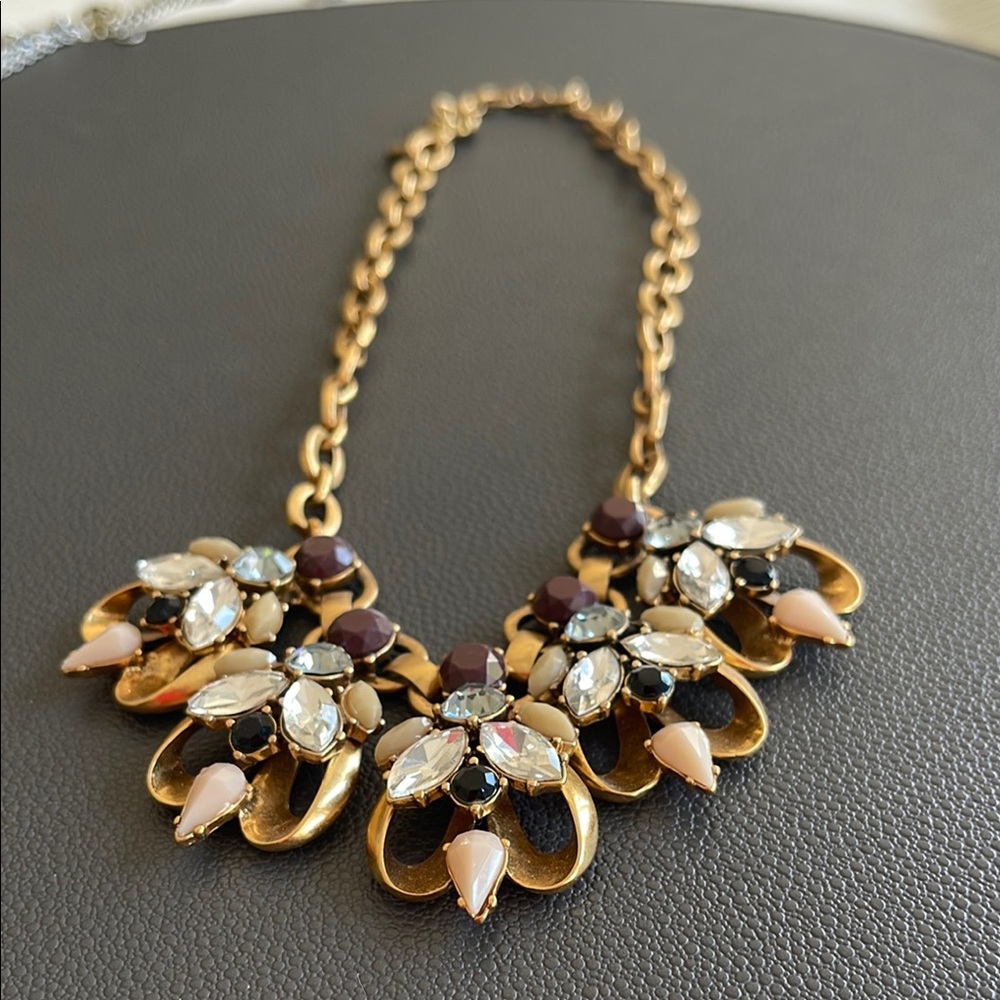 J. Crew Gold and Cream Floral Necklace